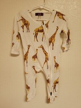 Milkbarn White Footed One-Piece with Giraffe Print